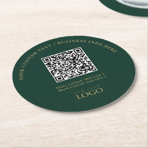 Grünes & Goldenes Geschäftslogo QR-Code Promotiona Runder Pappuntersetzer