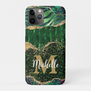 Grünes & Goldenes Safari-Tier-Glitter-Achat-Monogr Case-Mate iPhone Hülle