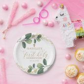 Grünes Goldgrün-botanische erste heilige Kommunion Pappteller (Party)