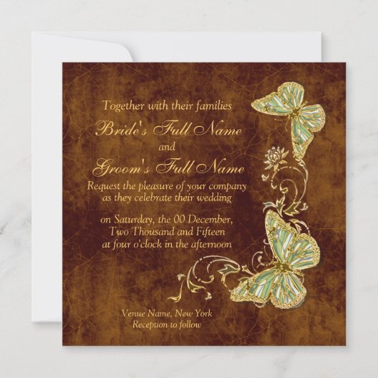 Grünes Goldlandhochzeit Browns Einladung (Rückseite)