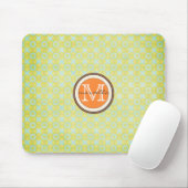 Grünes Goldmuster-Hintergrund-Orangen-Monogramm Mousepad (Mit Mouse)