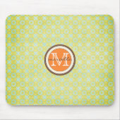 Grünes Goldmuster-Hintergrund-Orangen-Monogramm Mousepad (Vorne)