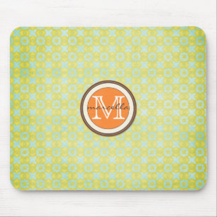 Grünes Goldmuster-Hintergrund-Orangen-Monogramm Mousepad
