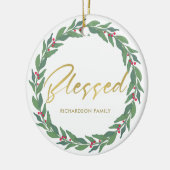 GRÜNES GOLDrotes BEEREN-KRANZ-WEIHNACHTEN GESEGNET Keramik Ornament (Links)