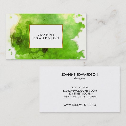 Grünes Goldwatercolor-Spritzerspritzen beruflich Visitenkarte (Vorne/Hinten)