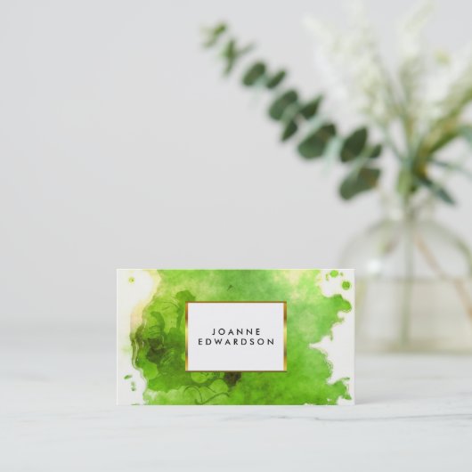 Grünes Goldwatercolor-Spritzerspritzen beruflich Visitenkarte (Stehend Vorderseite)