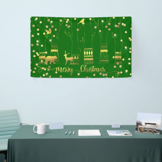 Grünes Goldweihnachtswaldconfetti-Glitzern Banner (Messeveranstaltung)