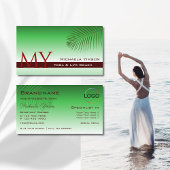 Grünes Gradient Palm Leaf Monogram und Logo Elegan Visitenkarte