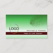 Grünes Gradient Palmblätterblatt mit Logo und Foto Visitenkarte (Vorderseite)