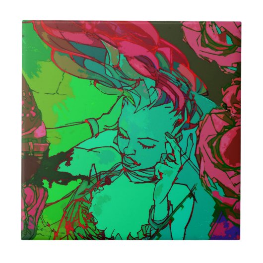 Grünes Graffitimädchen Fliese (Vorderseite)