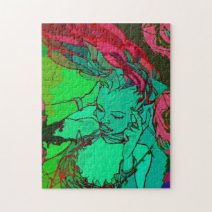 Grünes Graffitimädchen Puzzle