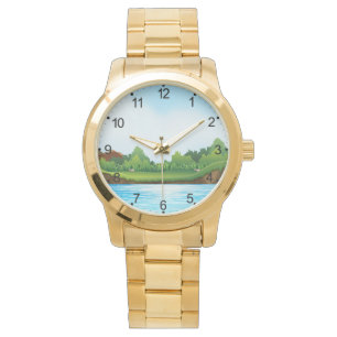 Grünes Gras Blaue Himmel Landschaft-10826 Armbanduhr