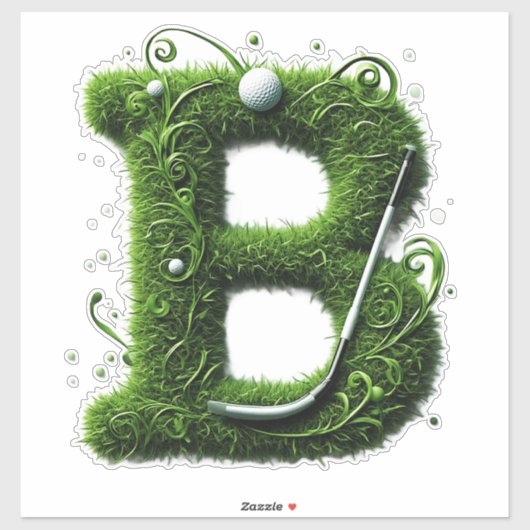 Grünes Gras Buchstabe B Mit Golfball, Schläger Aufkleber (Blatt)