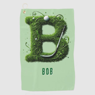 Grünes Gras Buchstabe B Mit Golfball, Schläger Golfhandtuch