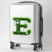 Grünes Gras Buchstabe E mit Golfball, Schläger Aufkleber (Koffer)