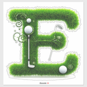 Grünes Gras Buchstabe E mit Golfball, Schläger Aufkleber