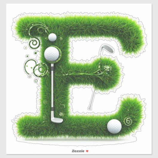 Grünes Gras Buchstabe E mit Golfball, Schläger Aufkleber (Blatt)