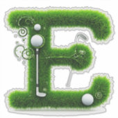 Grünes Gras Buchstabe E mit Golfball, Schläger Aufkleber (Vorderseite)