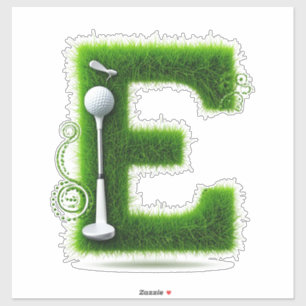 Grünes Gras Buchstabe E mit Golfball, Schläger Aufkleber