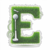 Grünes Gras Buchstabe E mit Golfball, Schläger Aufkleber (Vorderseite)