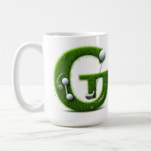 Grünes Gras Buchstabe G Mit Golfball, Schläger Kaffeetasse