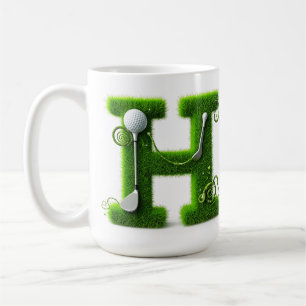 Grünes Gras Buchstabe H Mit Golfball, Schläger Kaffeetasse