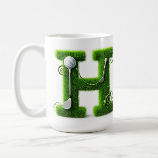 Grünes Gras Buchstabe H Mit Golfball, Schläger Kaffeetasse (Links)