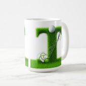 Grünes Gras Buchstabe T Mit Golfball, Schläger Kaffeetasse (VorderseiteRechts)