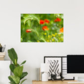 Grünes Gras mit roten Mohn als Hintergrund Poster (Heimbüro)