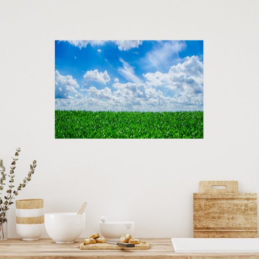 Grünes Gras und blauer Himmel Poster (Küche)