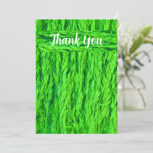 Grünes Grasfutter Foto Dankeskarte (Stehend Vorderseite)