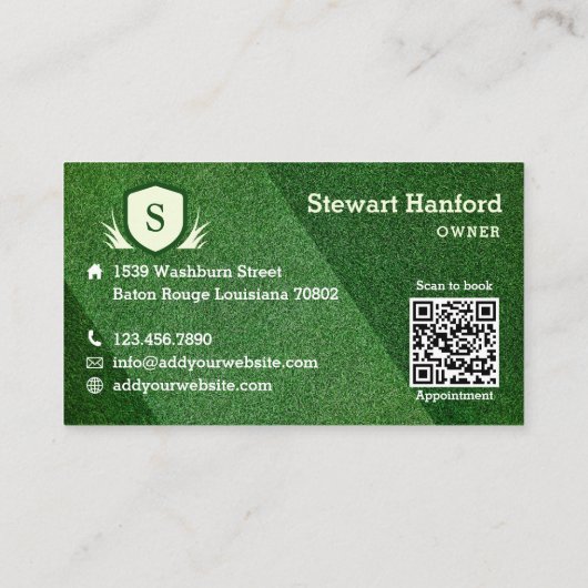 Grünes Grasrasen und Wappen für das Landschaftsbil Visitenkarte (Rückseite)