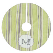 Grünes Grau Stripes Monogramm-Anfangsbaum-Rock Polyester Weihnachtsbaumdecke (Vorderseite)