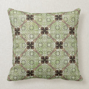Grünes, graues, bronzenes Vintage-Blumenmuster Kissen