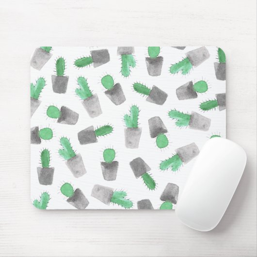 Grünes graues modernes Kaktusmuster des Aquarells Mousepad (Mit Mouse)