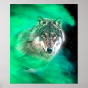 Grünes graues Wolf Spirit Animal Poster