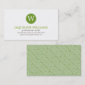 Grünes griechisches Schlüsselmuster-Monogramm Visitenkarte (Vorne/Hinten)