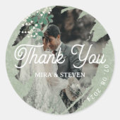 grünes Gypsophila Foto Hochzeit Danke Runder Aufkleber (Vorderseite)