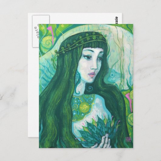 Grünes Haar Meerjungfrau Unterwasser Fantasy Surre Postkarte (Vorne/Hinten)