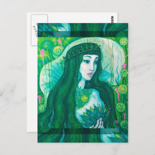 Grünes Haar Meerjungfrau Unterwasser Fantasy Surre Postkarte (Vorne/Hinten)