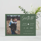 Grünes, handgeschriebenes Foto Save The Date (Stehend Vorderseite)