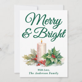 Grünes handgeschriebenes Skript Merry & Bright Feiertagskarte