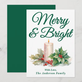 Grünes handgeschriebenes Skript Merry & Bright Feiertagskarte