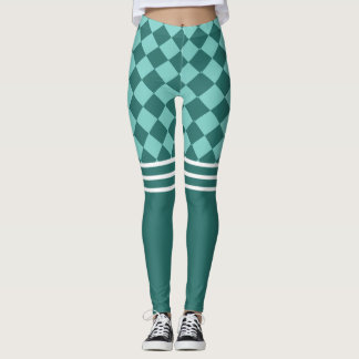 Grünes Harlequin und dreifach weißer Streifen Leggings