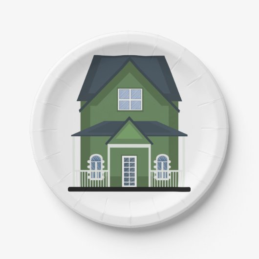Grünes Haus Pappteller (Vorderseite)