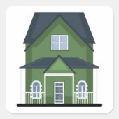 Grünes Haus Quadratischer Aufkleber (Vorderseite)