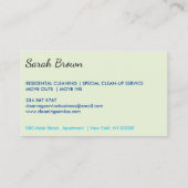 Grünes Haus Reinigung Janitorial Glove Schürze Mai Visitenkarte (Rückseite)