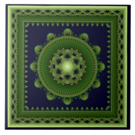 Grünes herrliches Fraktal gerahmt Mandala Fliese