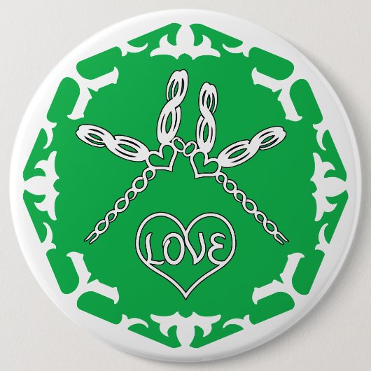 Grünes Herz-Chakra "Liebe" Libellen weißer Hinterg Button (Vorderseite)