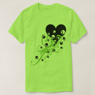 Grünes Herz mit Skullen und Wirbel T - Shirt